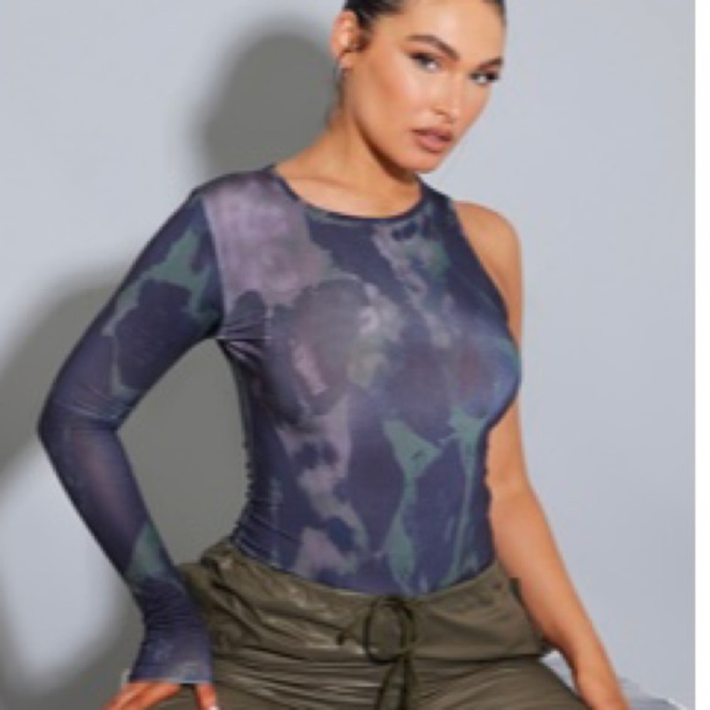 Dark Green Printed Soft Touch one shoulder bodysuit